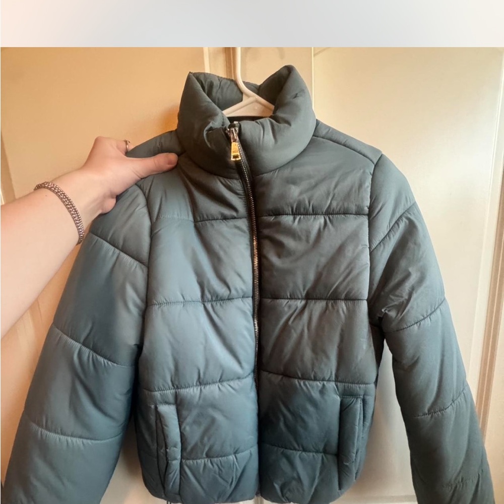 Essentials Blue Puffer Jacket with High Collar